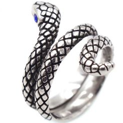 **COI Titanium Black Silver Snake Ring With Created Blue Sapphire/Red Ruby/Green Emerald-8254BB