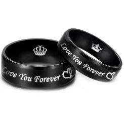 **COI Black Titanium Love You Forever Double Hearts Beveled Edges Ring With Crown-8319BB