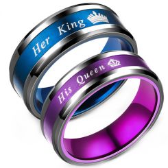 **COI Titanium Black Blue/Purple King Queen Ring With Crown-8439BB