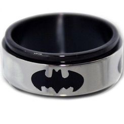 *COI Titanium Black Silver Batman Step Edges Ring - JT1156A
