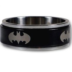 *COI Titanium Black Silver Batman Step Edges Ring - JT1438A