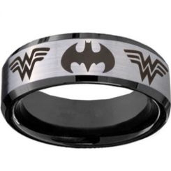 *COI Titanium Batman & Wonder Woman Beveled Edges Ring-JT3234