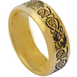 **COI Gold Tone Titanium Gears Beveled Edges Ring With Carbon Fiber-7056BBCB