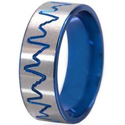 COI Titanium Blue Silver Heartbeat Pipe Cut Flat Ring-195