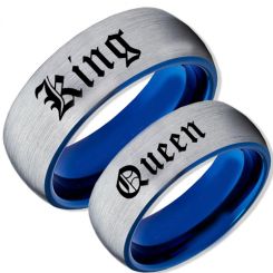 COI Titanium Blue Silver King Queen Dome Court Ring-2095