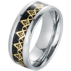 COI Titanium Gold Tone Masonic Ring With Carbon Fiber - JT2381