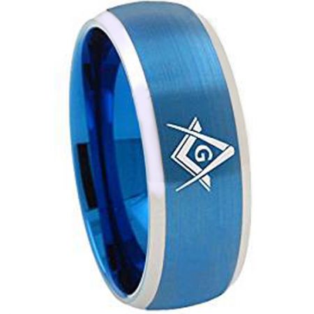 **COI Titanium Blue Silver Masonic Beveled Edges Ring - 1867