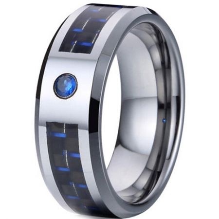 *COI Titanium Ring With Carbon Fiber & Created Sapphire-2802