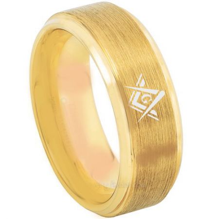 *COI Gold Tone Titanium Masonic Step Edges Ring - 3216