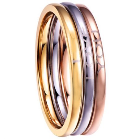 COI Titanium Rose Gold Tone Silver I Love You Dome Court Ring(A Set of 3 Rings)-5306