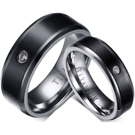 *COI Titanium Black Silver Double Grooves Ring With Cubic Zirconia-5766