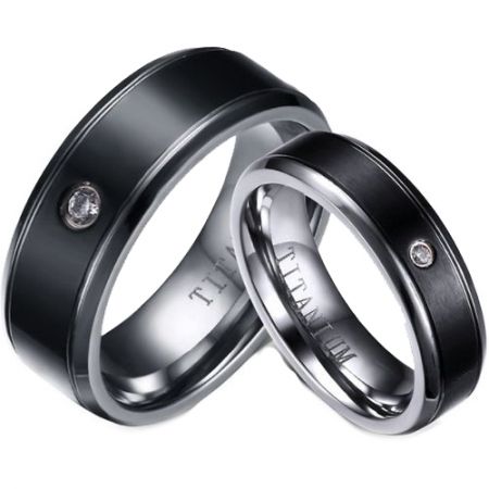 *COI Titanium Black Silver Double Grooves Ring With Cubic Zirconia-5766