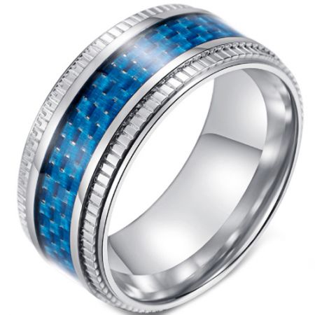 **COI Titanium Step Edges Ring With Black/Blue Carbon Fiber-5894