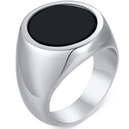 Coi Titanium Black Silver Signet Ring 6855