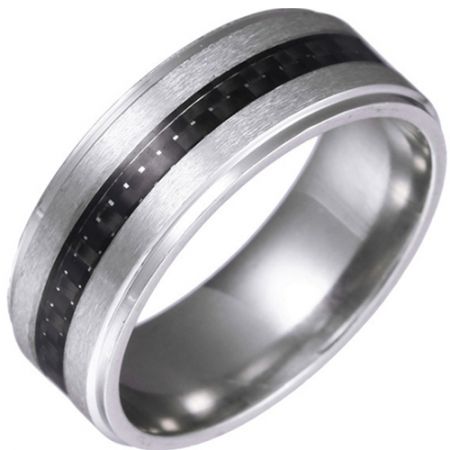 *COI Titanium Silver/Rose/Gold Tone Carbon Fiber Step Edges Ring-6856