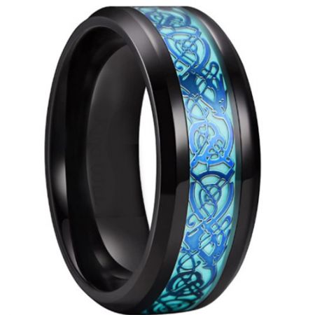 **COI Black Titanium Beveled Edges Ring With Blue Dragon-6918AA
