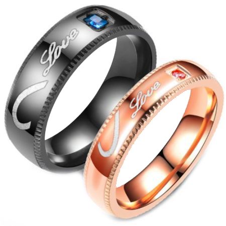 **COI Titanium Black/Rose Love & Heart Ring With Cubic Zirconia-6963AA