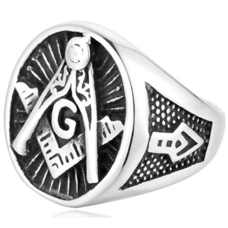 **COI Titanium Black Silver Masonic Freemason Ring-6978AA