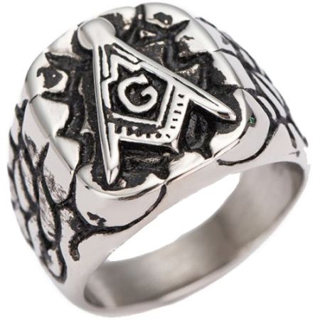 **COI Titanium Black Silver Masonic Freemason Ring-7011AA