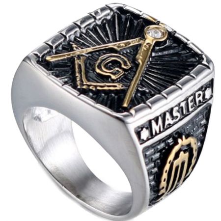**COI Titanium Black Gold Tone Silver Masonic Freemason Ring-7116