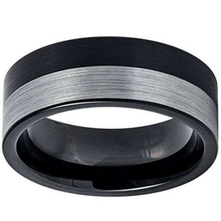**COI Titanium Black Silver Pipe Cut Flat Ring-7309