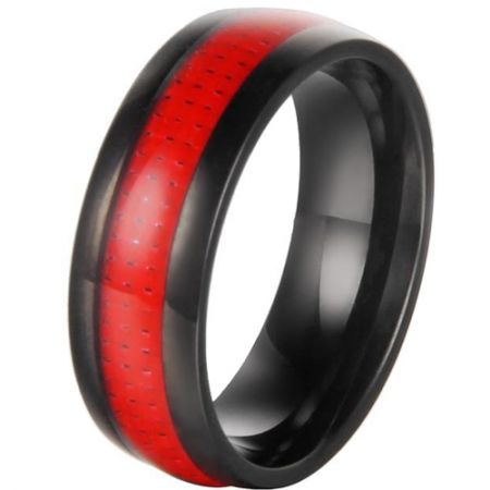 **COI Black Titanium Dome Court Ring With Red Carbon Fiber-7355BB