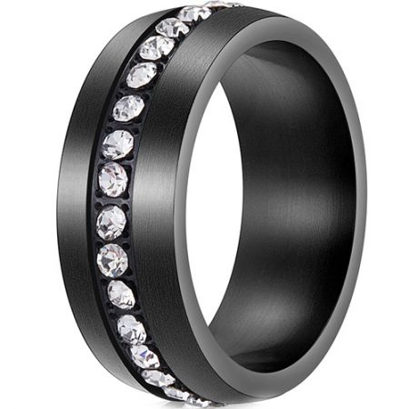 **COI Black Titanium Dome Court Ring With Cubic Zirconia-7419BB