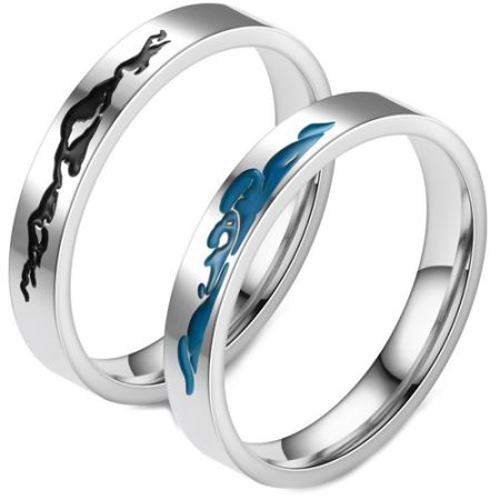 **COI Titanium Black/Blue Silver Celtic Pipe Cut Flat Ring-7537BB