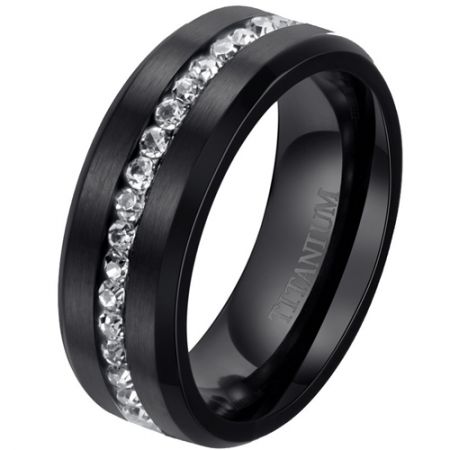 **COI Black Titanium Beveled Edges Ring With Black/White Cubic Zirconia-7849BB