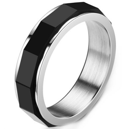 **COI Titanium Black Silver Step Edges Ring-8157BB