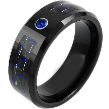 *COI Titanium Ring With Carbon Fiber & Created Sapphire-JT919