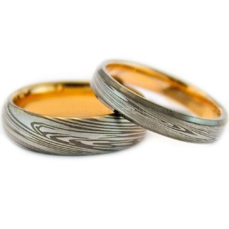 COI Titanium Gold Tone Silver Damascus Dome Court Ring-999