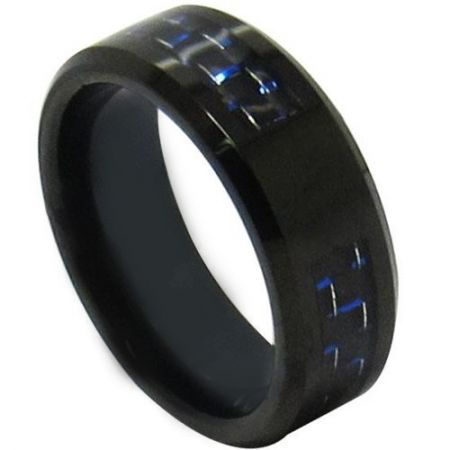 COI Black Titanium Beveled Edges Signet Ring With Carbon Fiber-JT3516